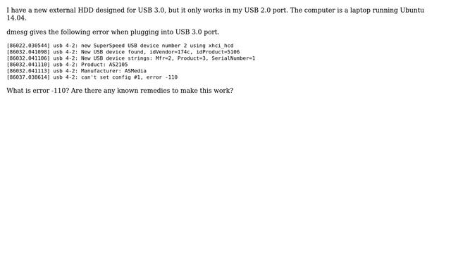 Ubuntu: External USB3 HDD works in USB 2.0 port, but not in USB 3.0 port смотреть онлайн