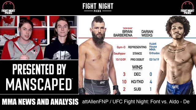 UFC Fight Night: Bryan Barberena vs. Darian Weeks Prediction смотреть онлайн