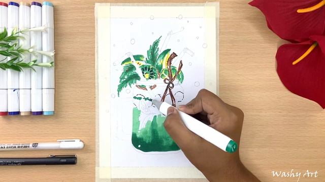 Simple Marker Drawing Tricks | Green Shake Marker Art For Beginner | Easy Marker Art смотреть онлайн