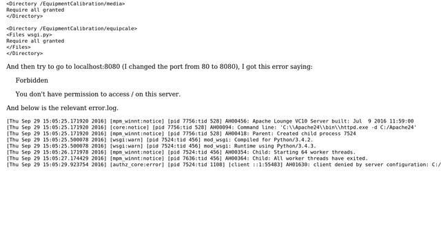 Apache 2.4 with mod_wsgi: 403 Forbidden, don't have permission to access /calbase on this server смотреть онлайн