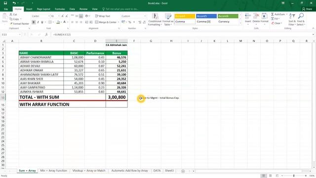 Ms Excel Array Formulas Series #1 in Hindi | Sum & Multiply Value With Array | CA Abhishek Jain смотреть онлайн
