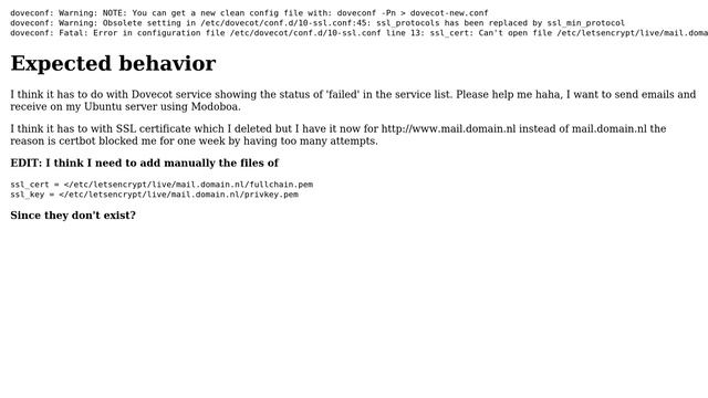 Ubuntu 20.04 Modoboa: dovecot.service failed, and Error: Connection to IMAP server failed:... смотреть онлайн
