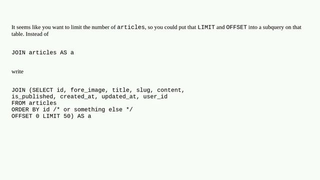 How to use LIMIT and OFFSET in Postgres' json_agg() function смотреть онлайн