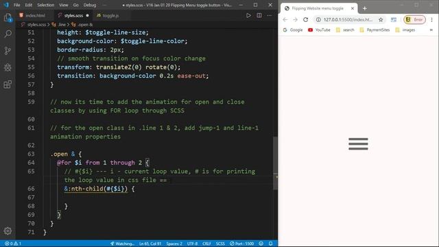 Flipping Menu hamburger bar using SCSS JS | Using SCSS FOR loop | Javascript will rule смотреть онлайн