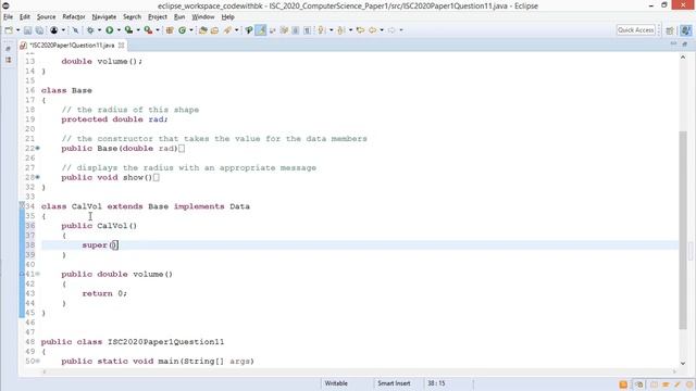 Class XII 2020 ISC Computer Science Paper-1 Q-11 Solved | Java | Inheritance & Interface смотреть онлайн