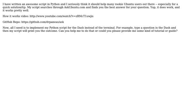Ubuntu: How can I create Unity dash integration for my Python script? смотреть онлайн