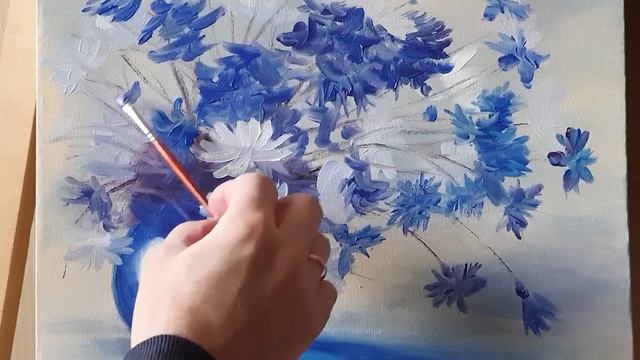 "Bouquet in a Blue Vase" Painting by Andrei Bagno смотреть онлайн