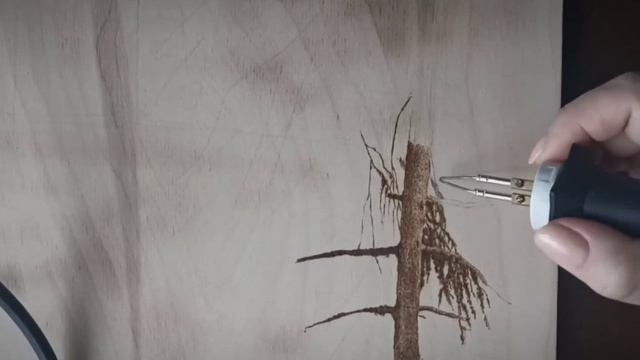 Выжигание пейзажа "Шумный ручей в горах". Часть 2. Ветки старой ёлки. смотреть онлайн