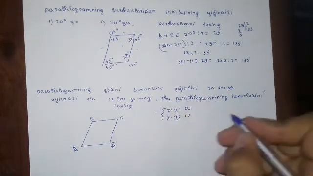Parallelogramning tomon va burchaklarini topishga doir misollar смотреть онлайн