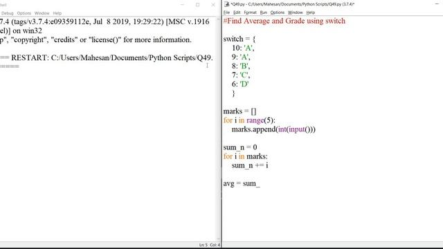 Ques 49 | Calculate Average of 5 subjects and percentage using switch | Python | #CBCDailyChallenge смотреть онлайн