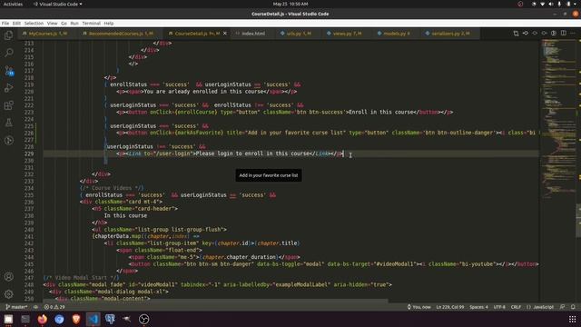 Django ReactJs LMS #59 | Favorite course system | Add Remove favorite course for logged in student смотреть онлайн