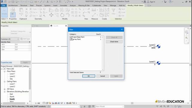 Setting up Survey Point and Project Base point in Revit смотреть онлайн