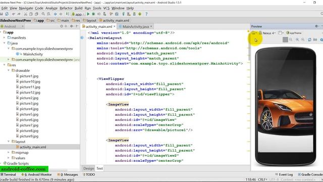 Slideshow with next and prev buttons in Android Studio 1.5.1 смотреть онлайн
