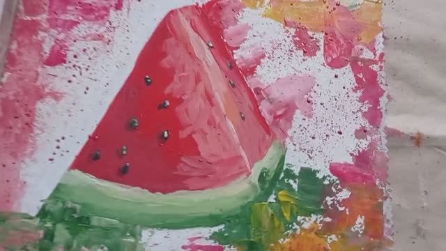 Как нарисовать сочный арбуз | Яркий арбузный арт гуашью смотреть онлайн