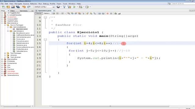 Ejercicio # 1 Java.-Mostrar en pantalla la tabla del 4, a partir del 5(Ciclos for anidados). смотреть онлайн