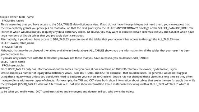 Get list of all tables in Oracle? смотреть онлайн