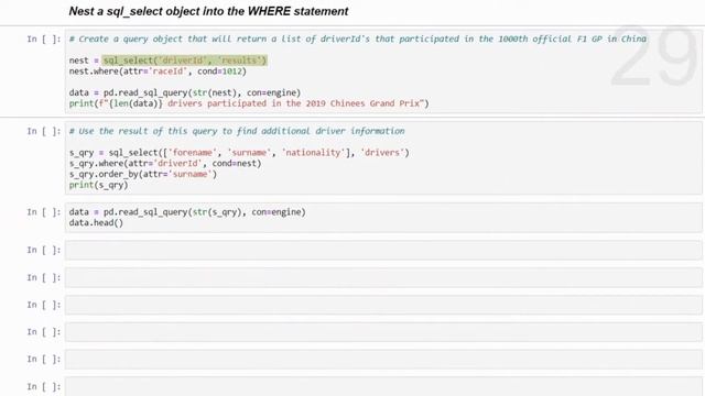 Getting started with sql_queries for Python - One minute demo - 5: Nested queries смотреть онлайн