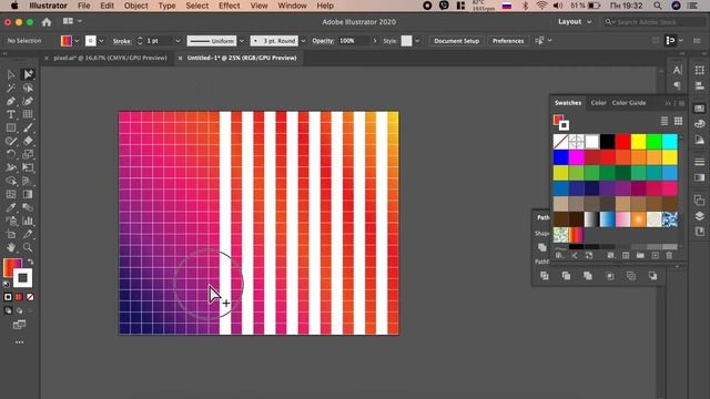 Gradient background with pixel effect in Adobe Illustrator смотреть онлайн
