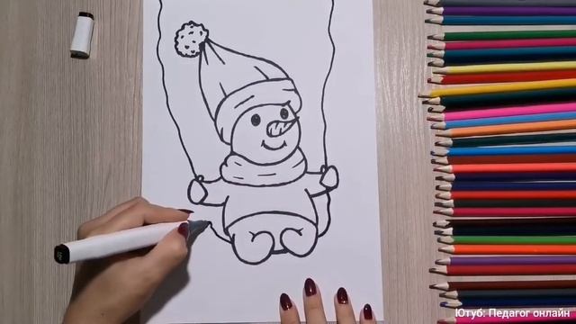 Как нарисовать милого СНЕГОВИКА. Рисование для детей и для начинающих. How to draw a snowman смотреть онлайн