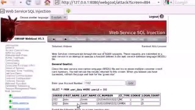 Webgoat - Web Service SQL Injection смотреть онлайн