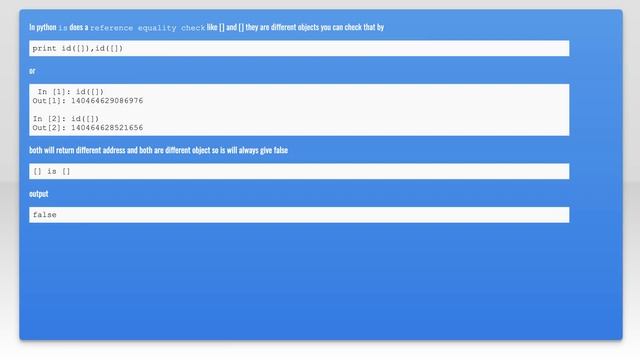 Why does "[] is [ ]" evaluate to False in python смотреть онлайн