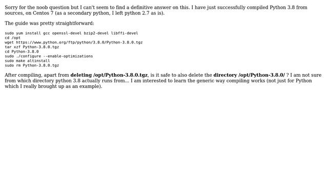 Unix & Linux: What folder(s)/files is safe to delete after compiling Python 3.8 from sources? смотреть онлайн