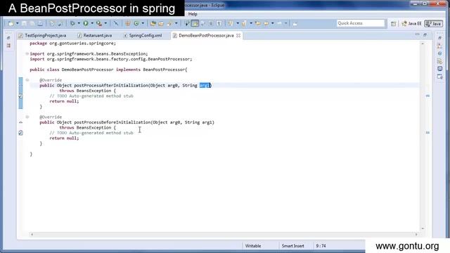 Spring Tutorial 14 - A BeanPostProcessor concept in spring ( with hands on using Eclipse ) смотреть онлайн