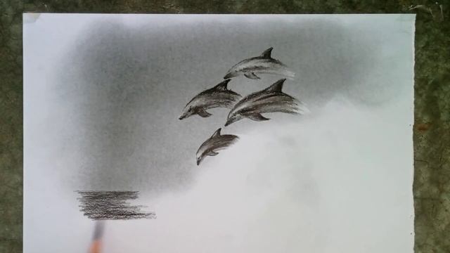 Pencil drawing of Dolphins sea scape waves easy ways// Landscape Scenery of Dolphins in beach// смотреть онлайн