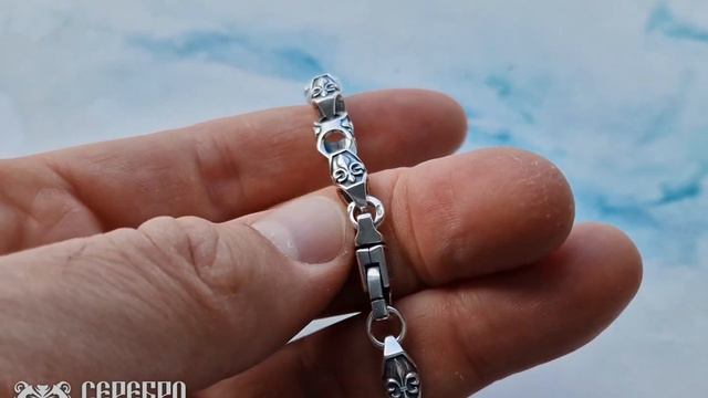 Браслет Цепочка на руку королевская лилия. Серебро 925 с чернением. смотреть онлайн
