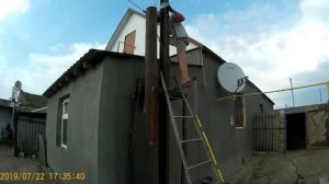 Установка дымохода для твердотопливного котла ( с помощью лебедки)