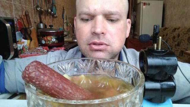 МУКБАНГ СУП ИЗ ШАМПИНЬОНОВ/MUKBANG Champignon Soup /ОБЖОР сырокопчёная колбаса