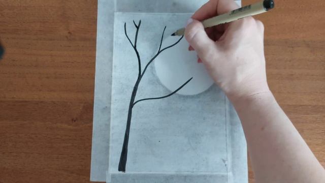 Рисование линером и простым карандашом. Лёгкий пейзаж в лунном свете. Уроки рисования карандашом смотреть онлайн