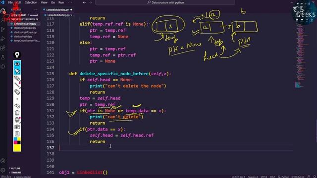 Python DSA Class #14:--Delete A Specific Node Before a Given Node in Linked List смотреть онлайн