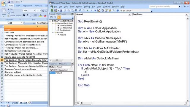 Excel Macro To Delete Specific Emails From Outlook | Lecture 7