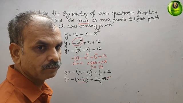 Use the symmetry to find the max or min points. Sketch graph. Show axes crossing points y=12+x-x^2 смотреть онлайн