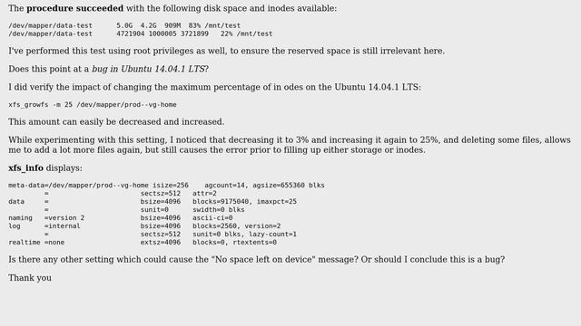 XFS Incorrect statement of "No space left on device" (2 Solutions!!) смотреть онлайн
