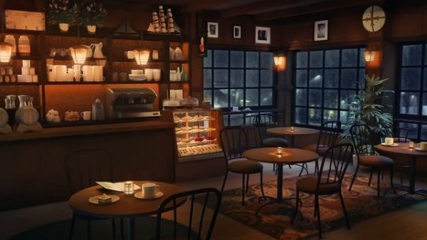 Cozy Cafe Ambience - Relaxing Smooth Jazz Music with Rain & Thunder Sounds at Night