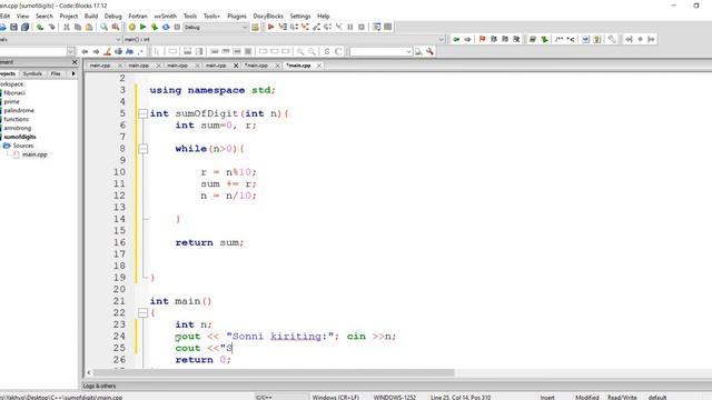 #6 Misol | Sonning Raqamlari Yig'indisini Topish | C++ Da Misollar Yechish