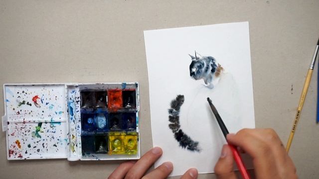 Рисуем кошку и мех акварелью - Без Ускорения смотреть онлайн