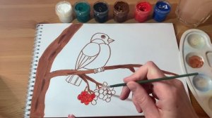 СНЕГИРЬ НА ВЕТКЕ РИСУНОК/ УРОК РИСОВАНИЯ ДЛЯ ДЕТЕЙ/ РИСУЕМ ГУАШЬЮ