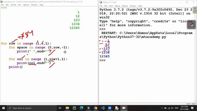 Reverse Right-angle Triangle Number Patterns in Python - Python Patterns смотреть онлайн