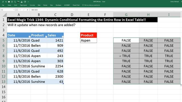 Excel Magic Trick 1344: Conditional Formatting the Entire Row in an Excel Table: Totally Dynamic!! смотреть онлайн