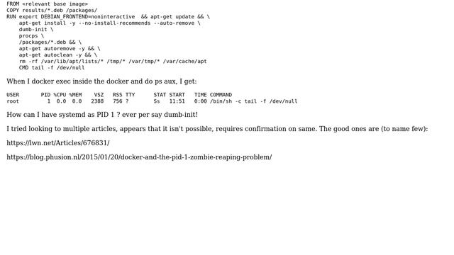 Unix & Linux: Systemd not getting pid 1 when in docker container смотреть онлайн