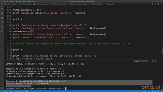 Python Curso V2: 69 Extración o Eliminación de Elementos de una Lista con la Función pop() смотреть онлайн