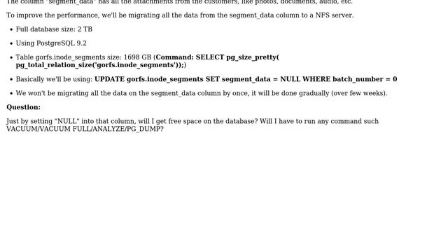 Databases: BIG Binary column - PostgreSQL 9.2 смотреть онлайн