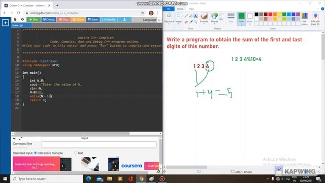 C++ program to find the sum of first and last digit of a number? смотреть онлайн