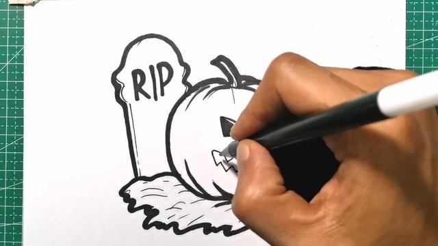 How to Draw a Tombstone with Halloween Pumpkin - Halloween Drawing смотреть онлайн