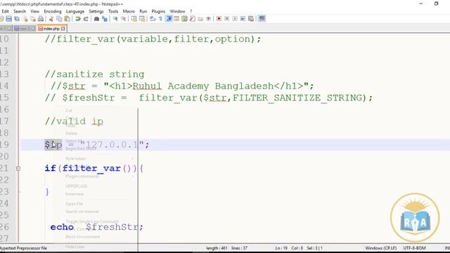 PHP Fundamental Bangla Tutorial Class-45: How to use basic filter var in php смотреть онлайн