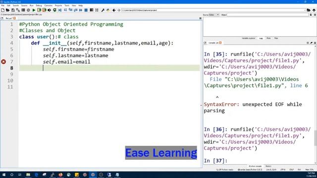 Python Tutorial OOP-1: Class and objects by Ease learning смотреть онлайн