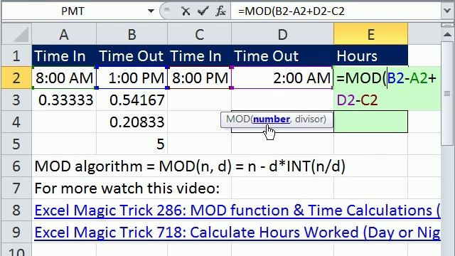 Excel Magic Trick 727: Calculate Hours Worked Night or Day Shift With Break For Lunch смотреть онлайн